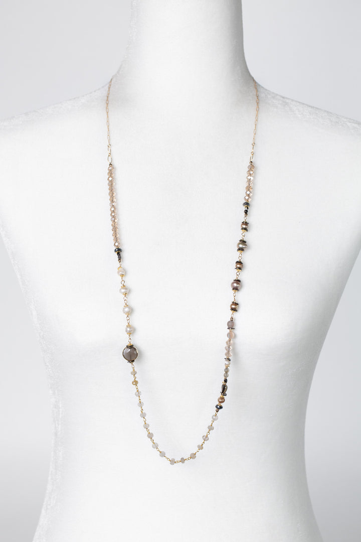 Alchemy 37-39" Gold Rutilated Quartz, Grey Moonstone, Freshwater Pearl Collage Necklace