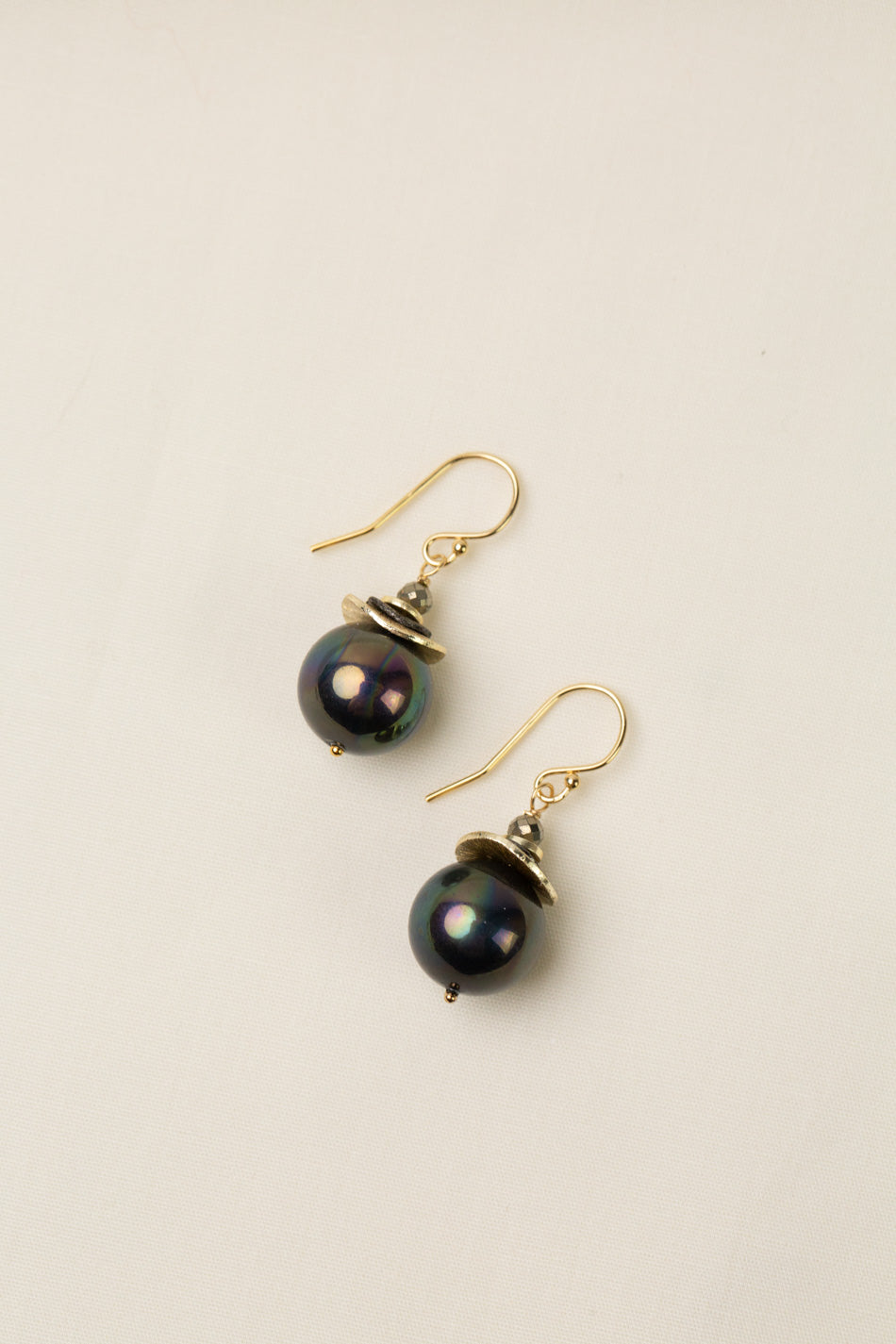 Alchemy Faceted Pyrite With Black Pearl Simple Earrings