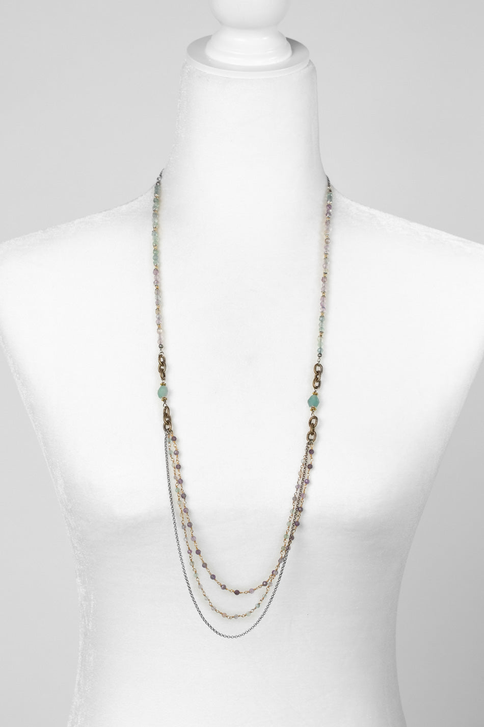 Aspire 33.5-35.5" Faceted Fluorite And Roman Glass Multistrand Necklace