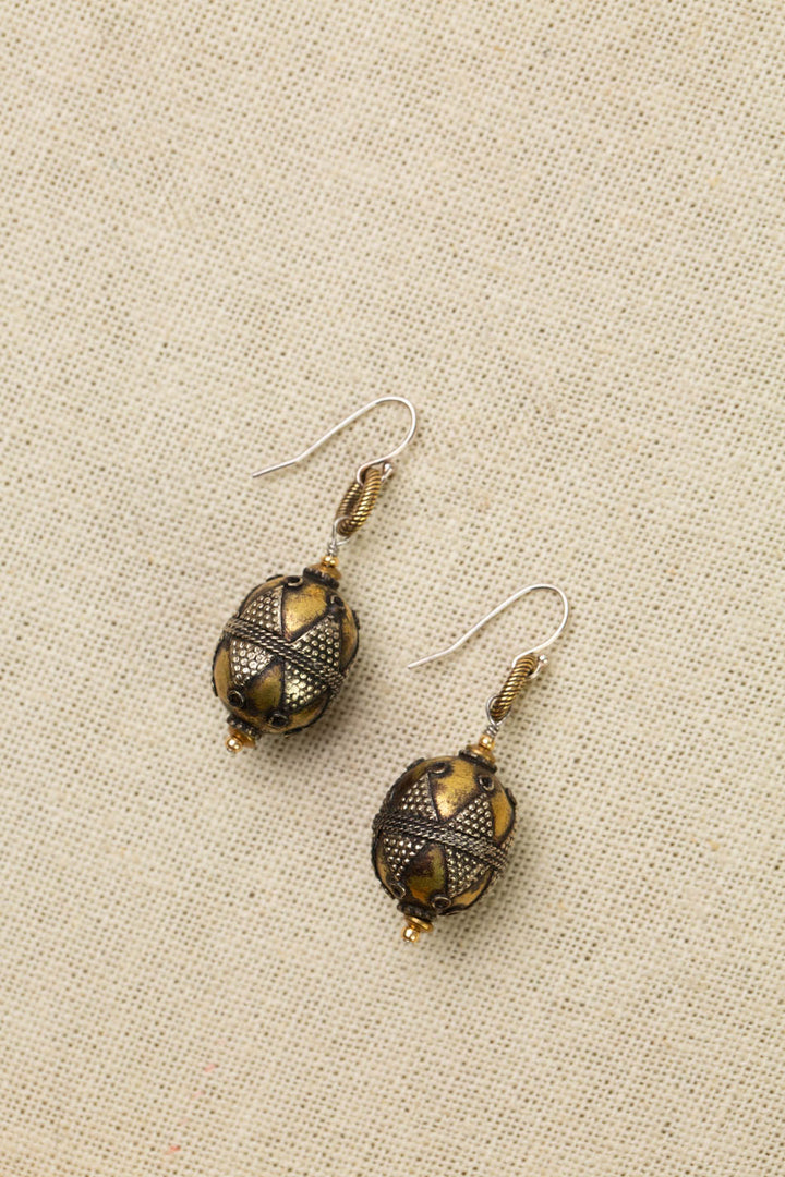 Aspire Tribal Brass Ornate Bead Simple Earrings