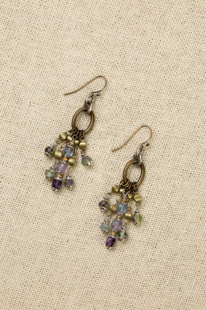 Aspire Antique Brass Hoops With Rainbow Fluorite, And Amethyst Hoop Earrings