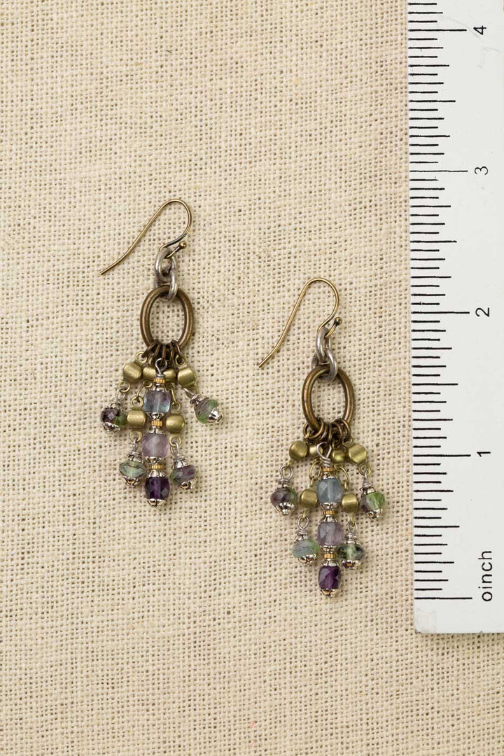 Aspire Antique Brass Hoops With Rainbow Fluorite, And Amethyst Hoop Earrings