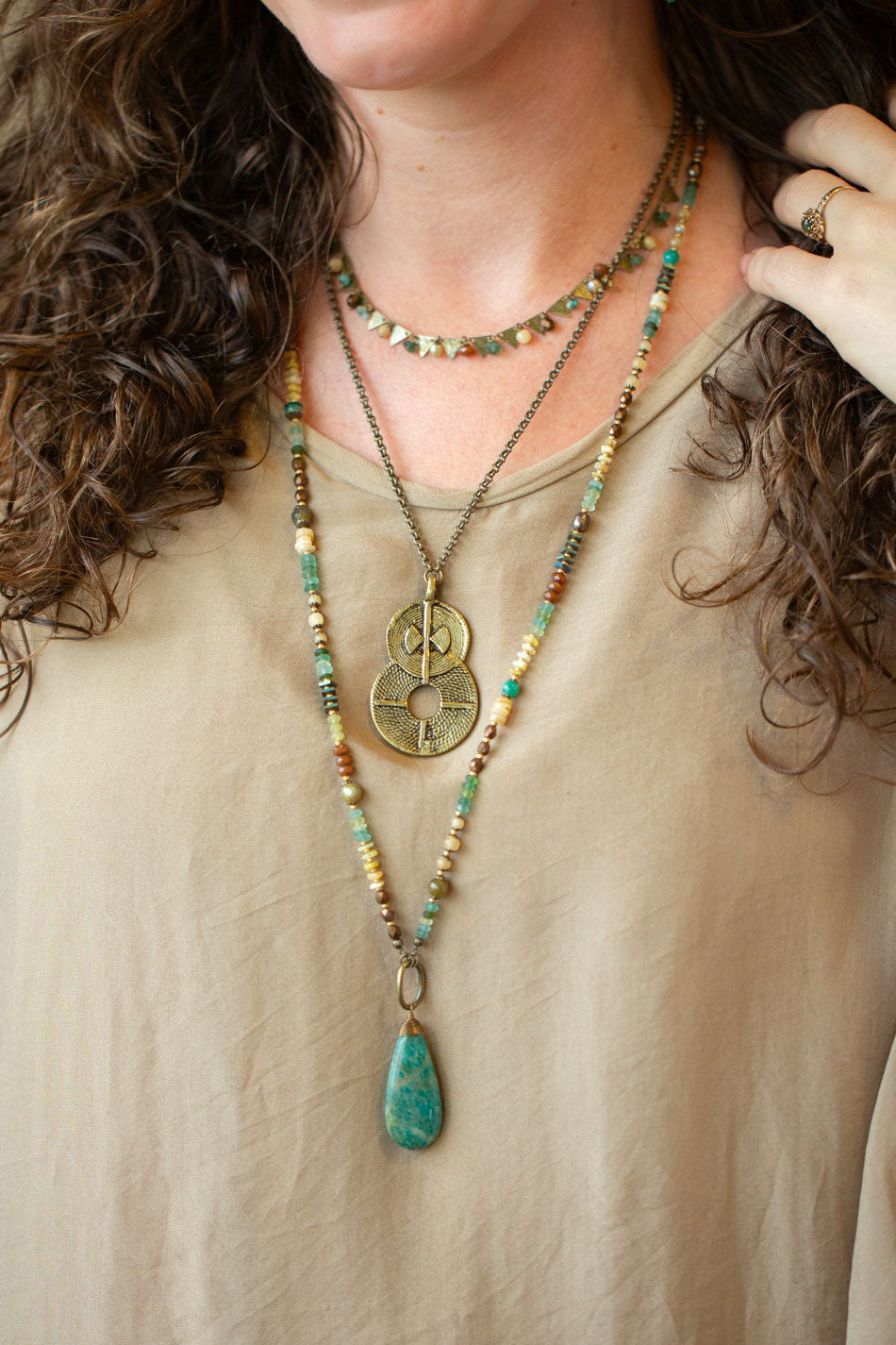 Atlas 19.5-21.5" Antique Brass Pendant Statement Necklace