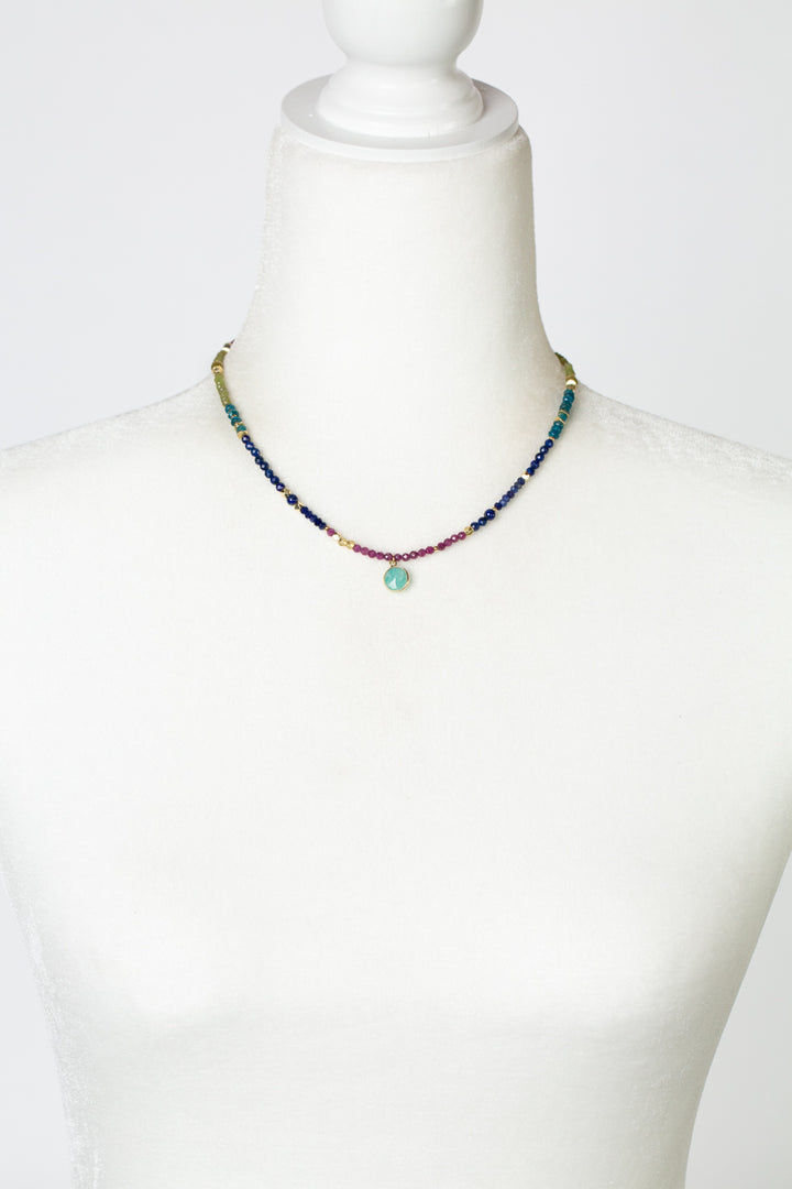 Aurora 15.5-17.5" Ruby, Lapis Lazuli, Chrysoprase with Faceted Amazonite Coin Simple Necklace