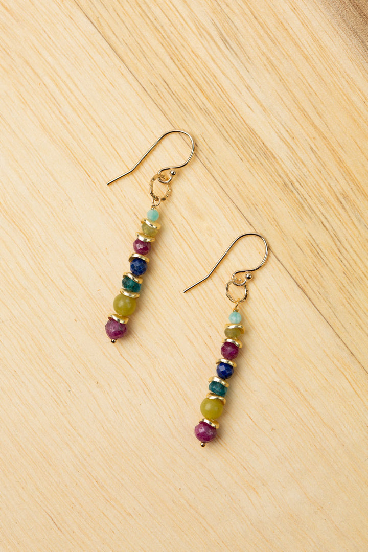 Aurora Ruby, Lapis Lazuli, Blue Apatite Simple Earrings