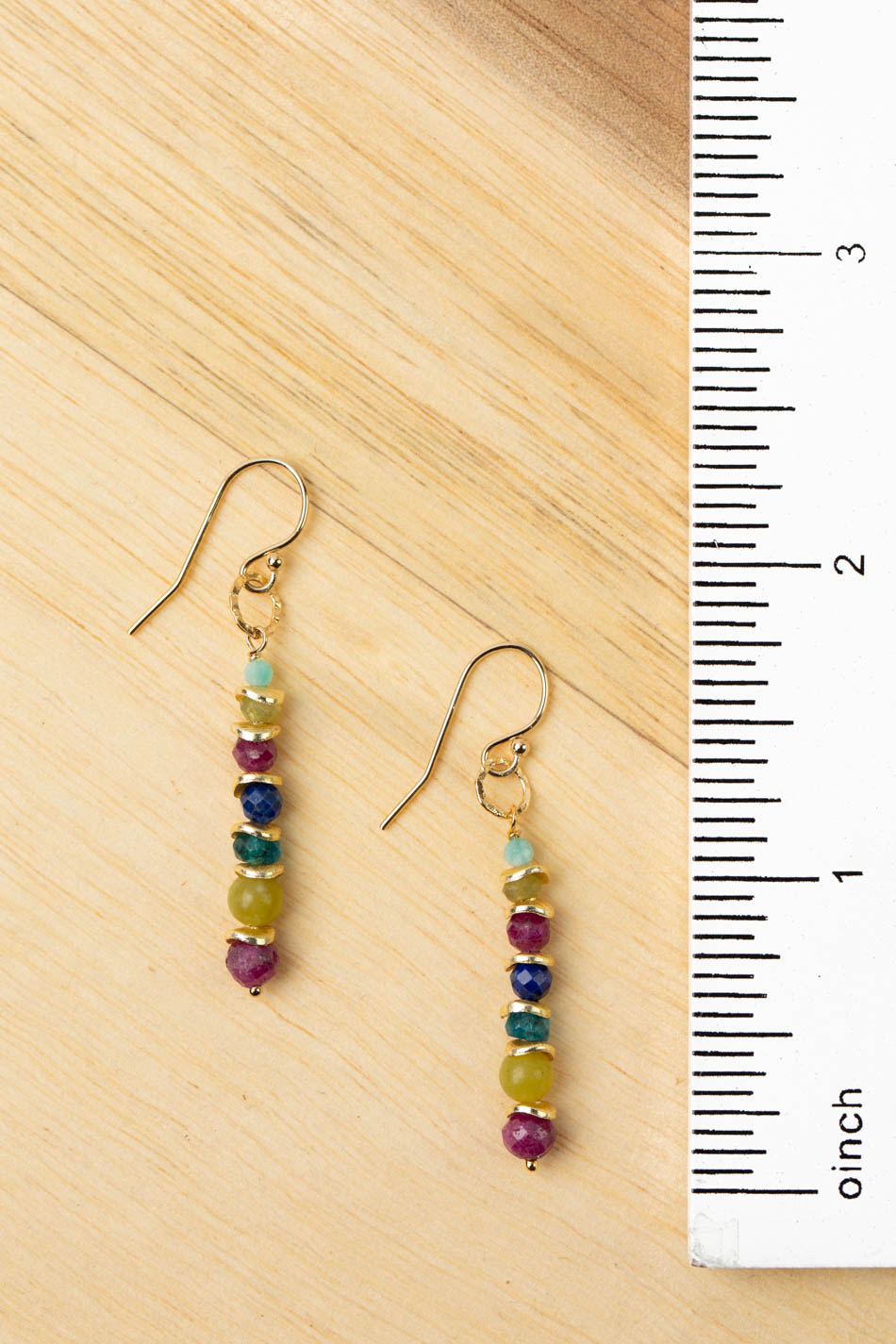 Aurora Ruby, Lapis Lazuli, Blue Apatite Simple Earrings