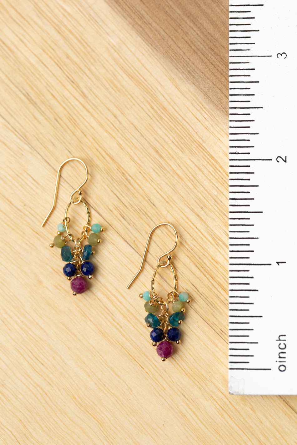 Aurora Faceted Ruby, Faceted Lapis Lazuli, Blue Apatite Cluster Earrings