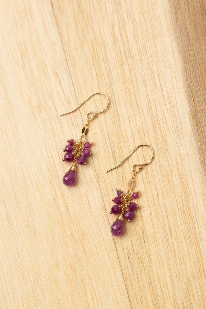 Aurora Faceted Ruby Drop Briolette Cluster Earrings