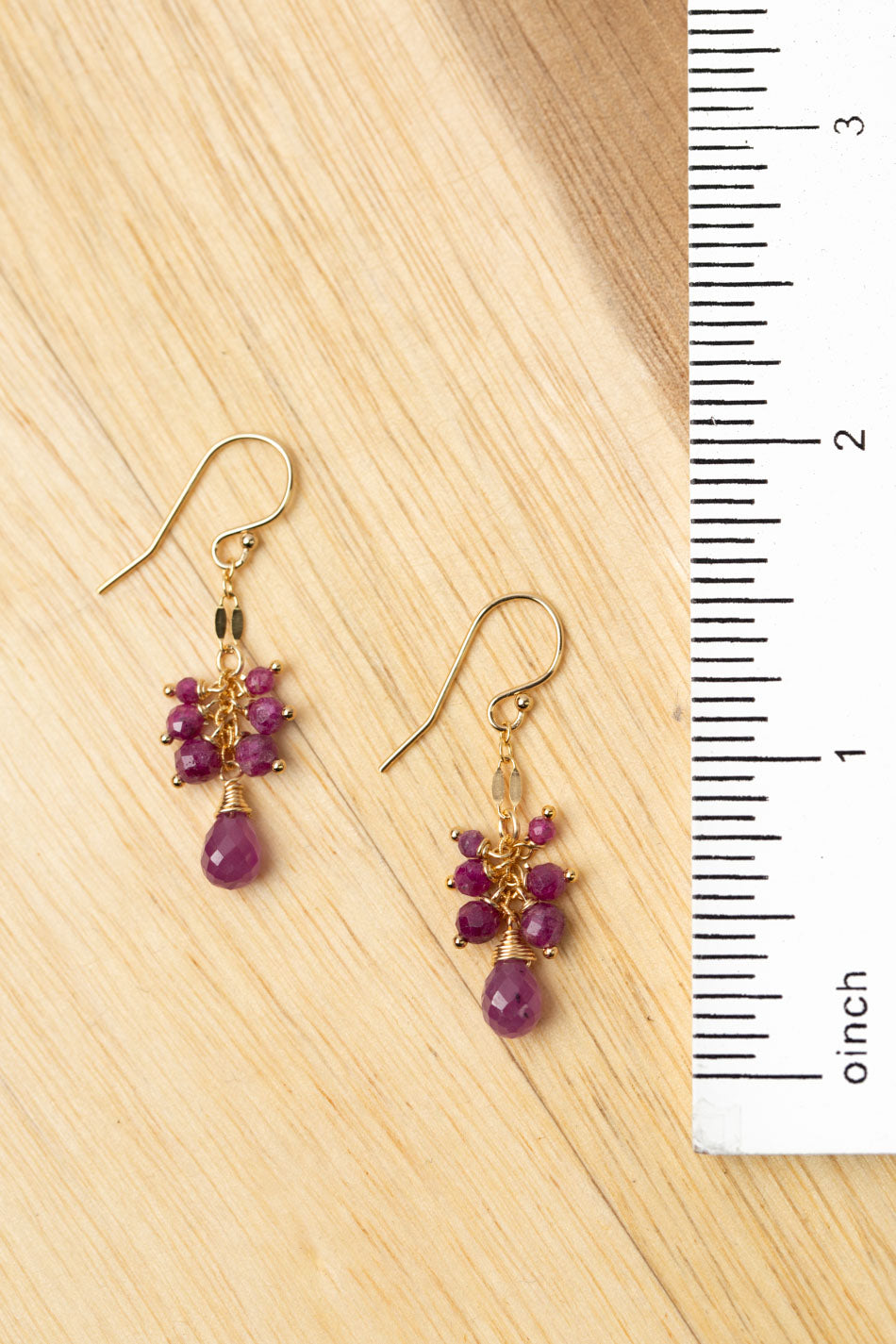 Aurora Faceted Ruby Drop Briolette Cluster Earrings