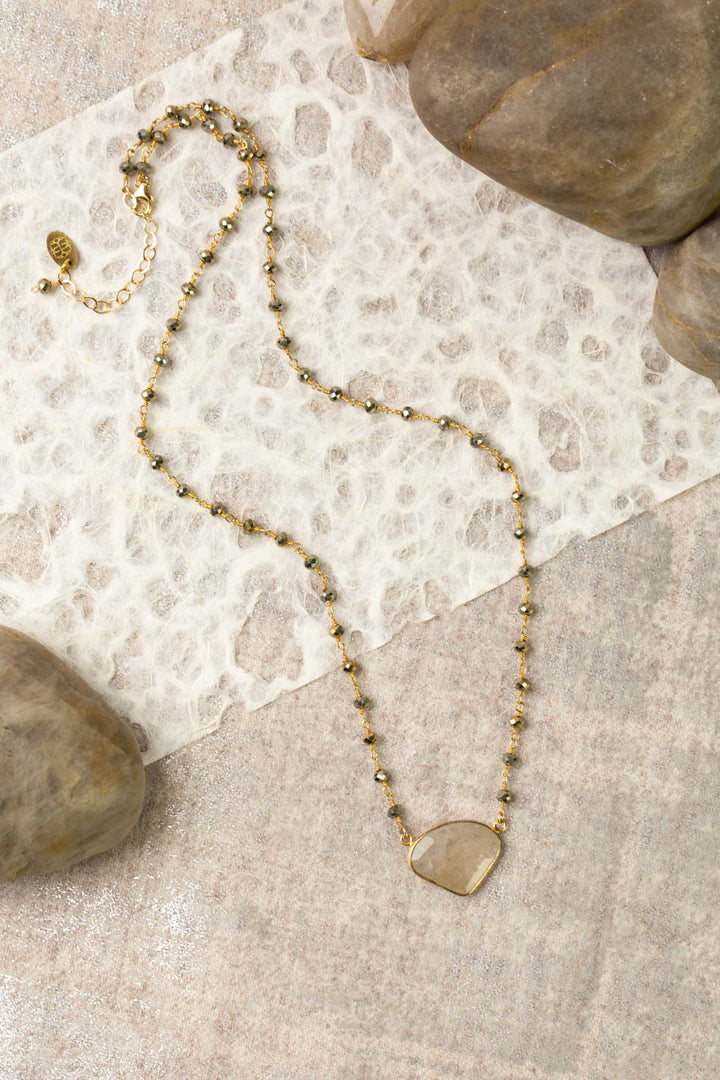 Alchemy 20.75-22.75" Pyrite Chain With Golden Rutilated Quartz Simple Necklace