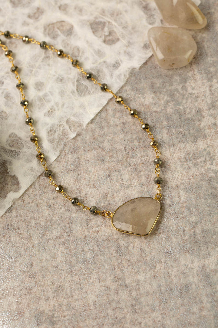 Alchemy 20.75-22.75" Pyrite Chain With Golden Rutilated Quartz Simple Necklace