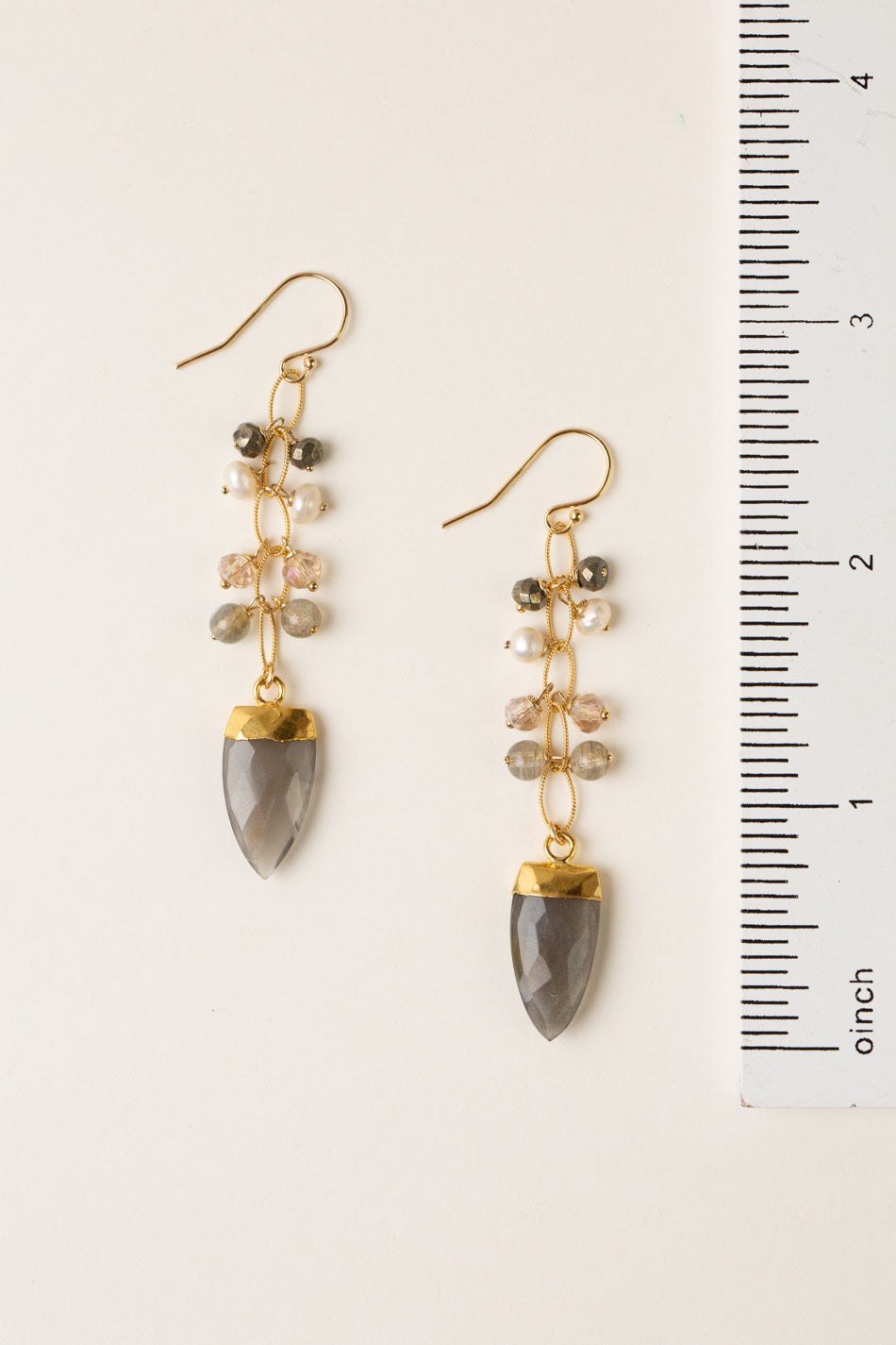 Alchemy Grey Moonstone Bezel, Labradorite, Pearl Dangle Earrings