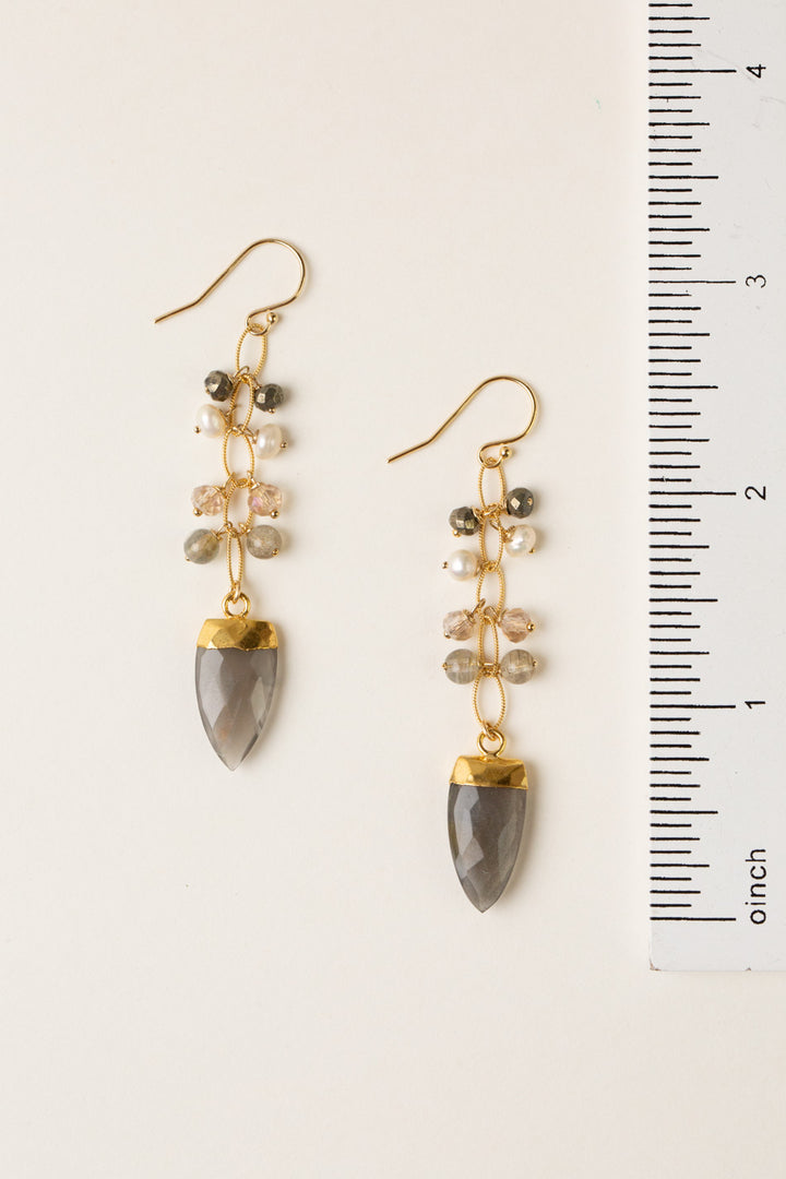 Alchemy Grey Moonstone Bezel, Labradorite, Pearl Dangle Earrings