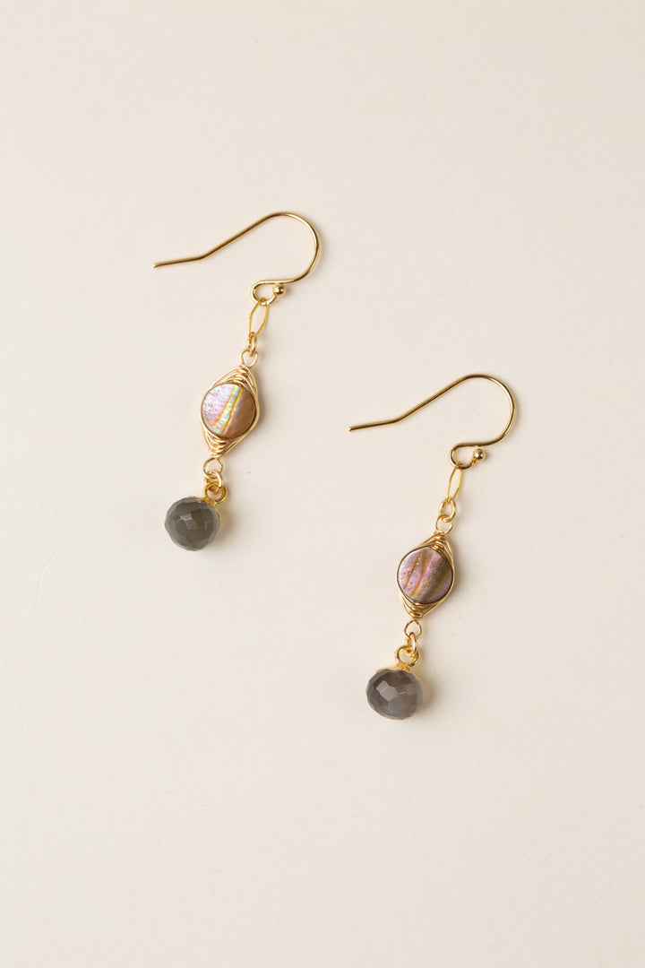 Alchemy Abalone, Grey Moonstone Drop Herringbone Earrings
