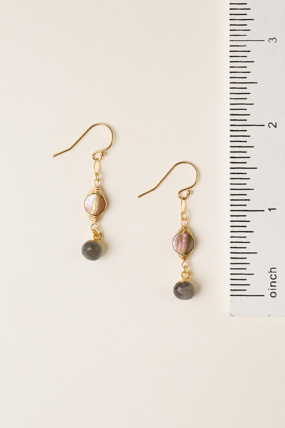 Alchemy Abalone, Grey Moonstone Drop Herringbone Earrings
