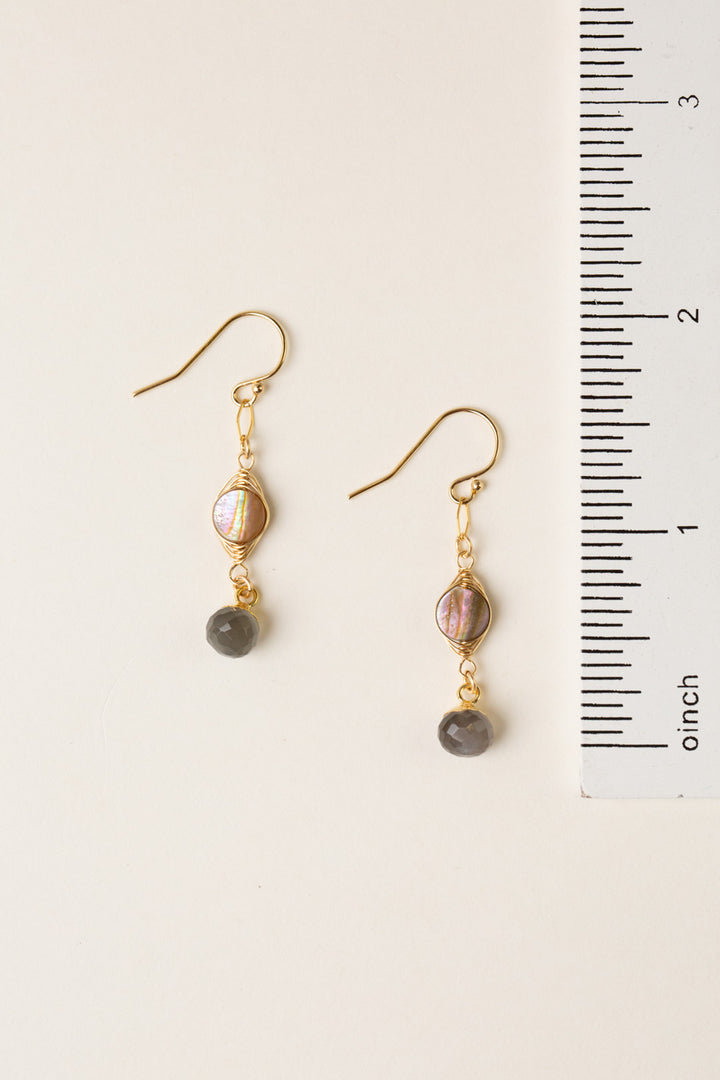 Alchemy Abalone, Grey Moonstone Drop Herringbone Earrings