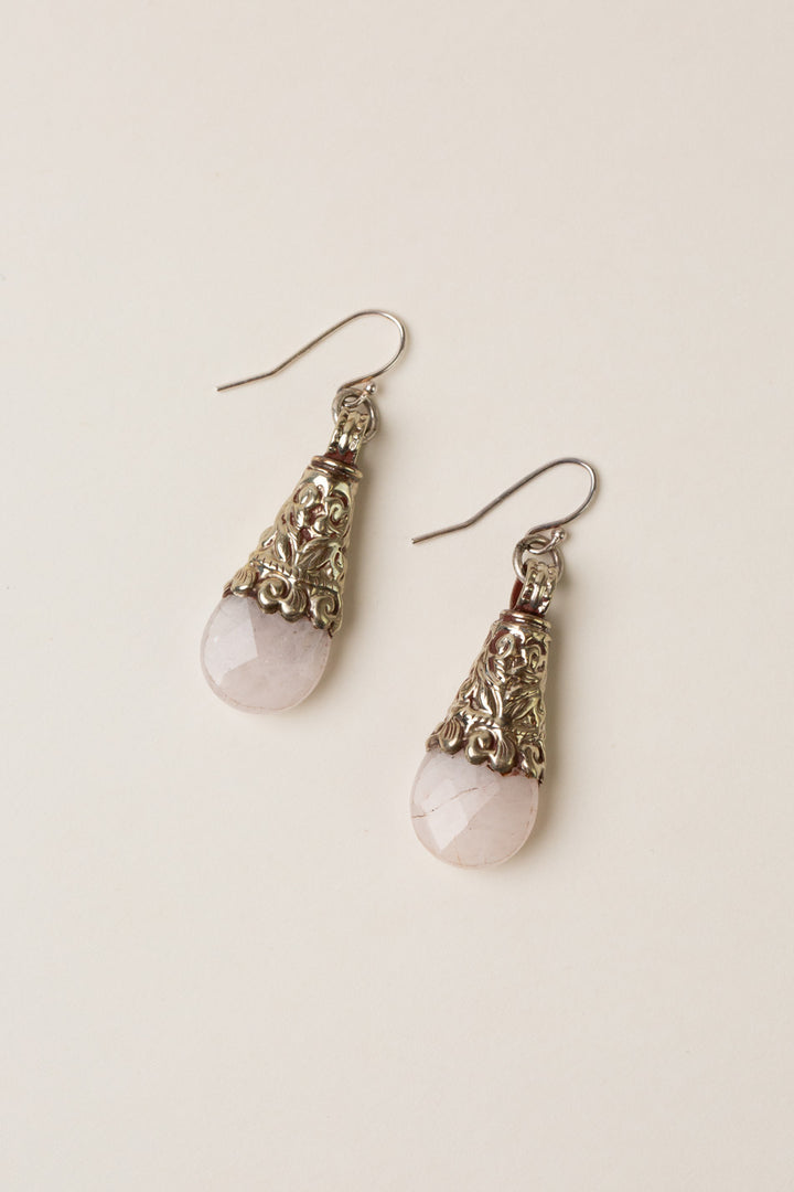 Aspire Tibetan Rose Quartz Drop Statement Earrings