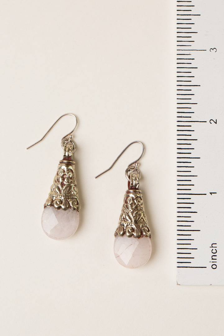 Aspire Tibetan Rose Quartz Drop Statement Earrings