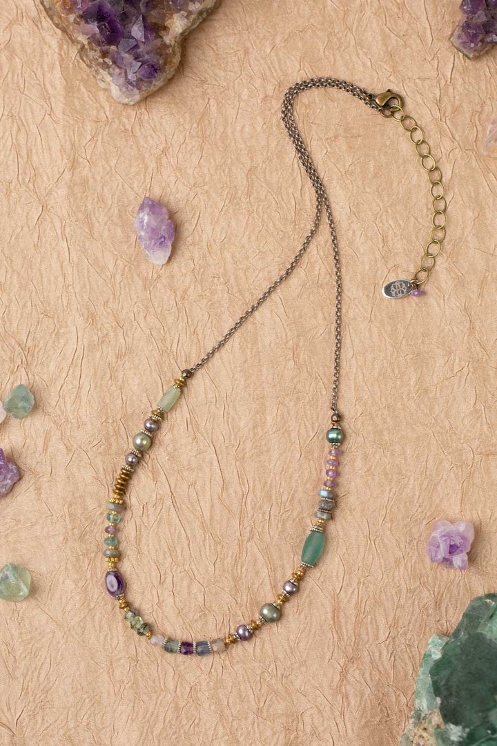Aspire 20-22" Roman Glass, Amethyst, Labradorite Collage Necklace
