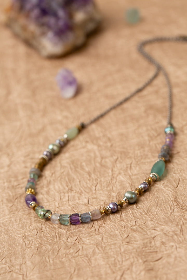 Aspire 20-22" Roman Glass, Amethyst, Labradorite Collage Necklace