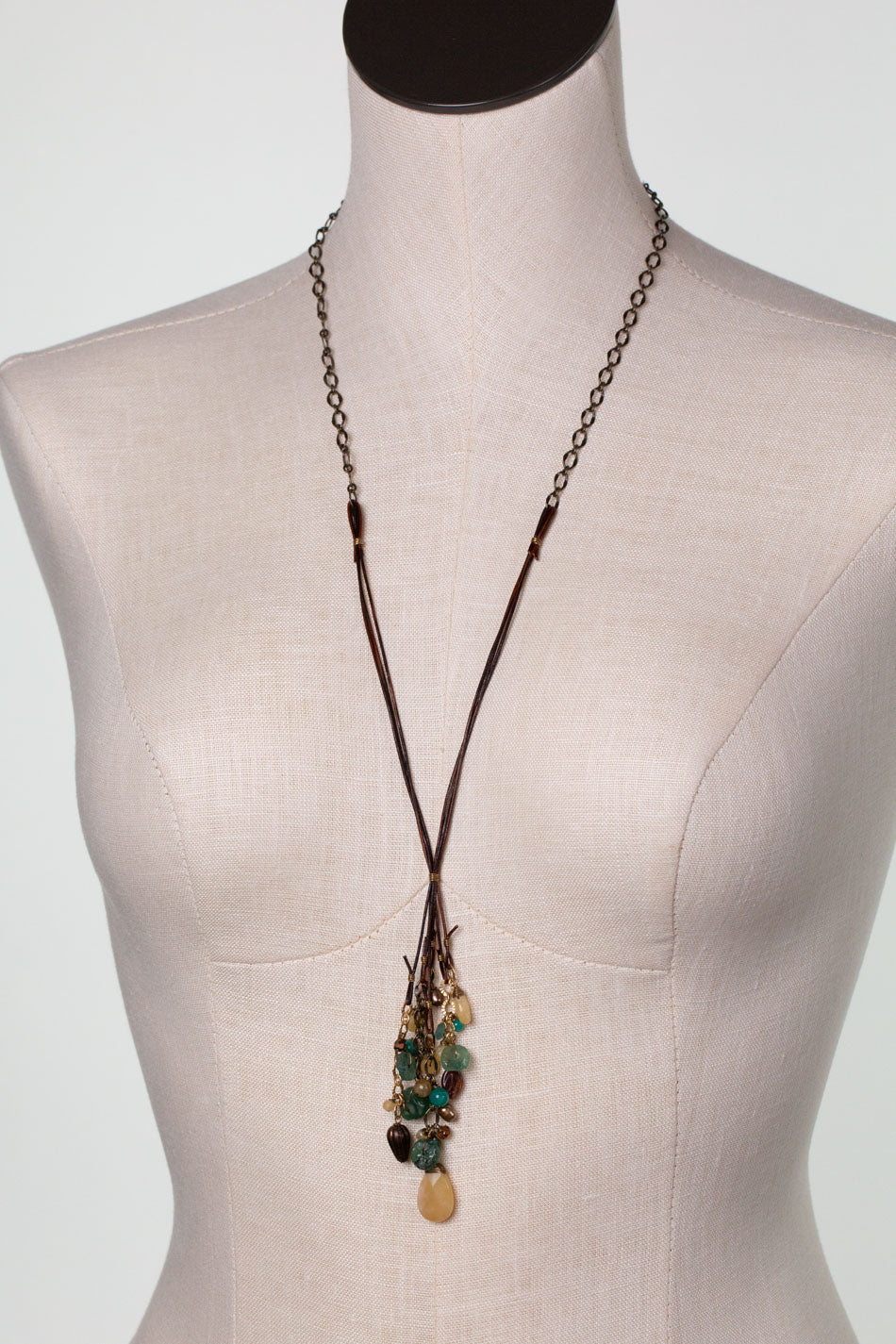 Atlas 26.5-28.5" Roman Glass, Honey Opal Tassel Necklace