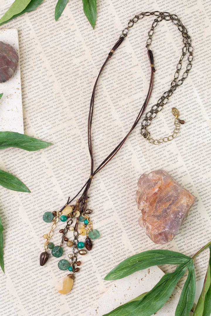 Atlas 26.5-28.5" Roman Glass, Honey Opal Tassel Necklace
