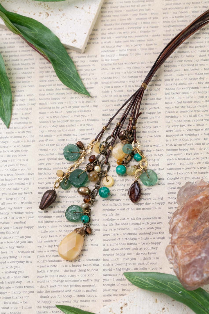 Atlas 26.5-28.5" Roman Glass, Honey Opal Tassel Necklace