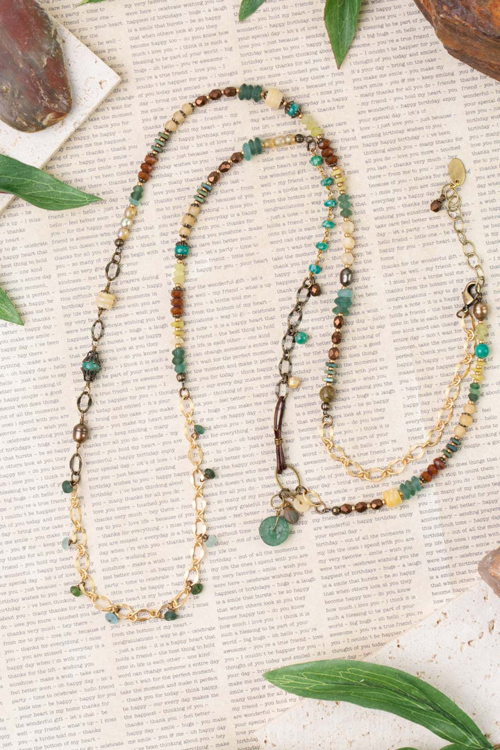Atlas 37.5-39.5" Czech Glass, Roman Glass, Honey Opal Collage Necklace