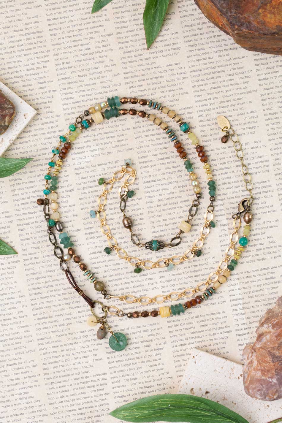 Atlas 37.5-39.5" Czech Glass, Roman Glass, Honey Opal Collage Necklace