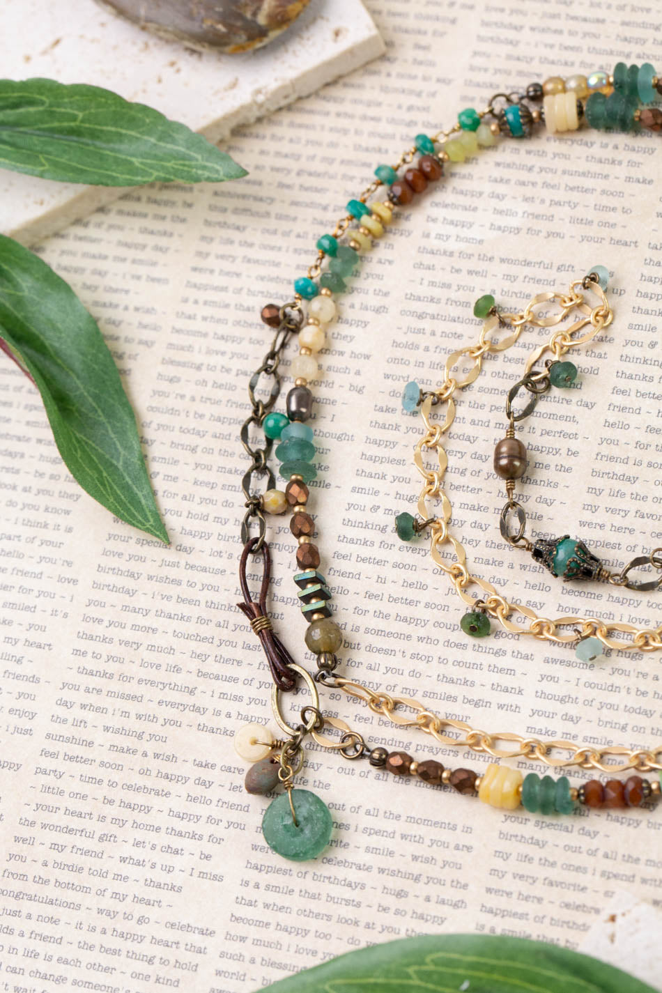 Atlas 37.5-39.5" Czech Glass, Roman Glass, Honey Opal Collage Necklace