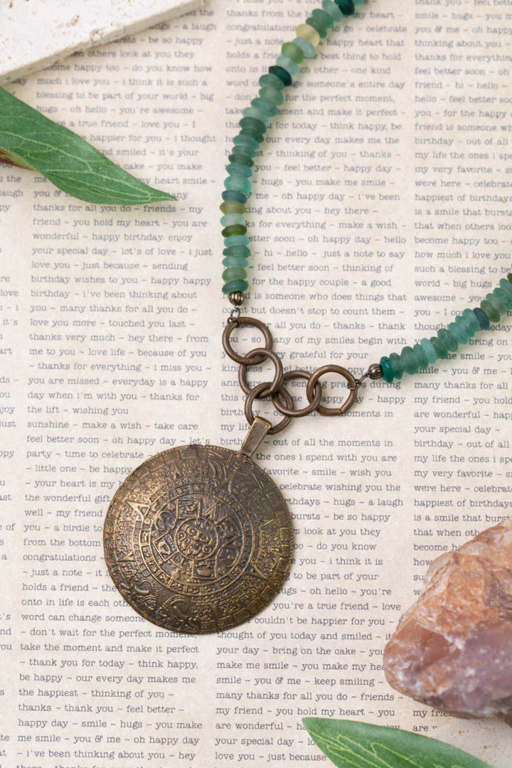 Atlas 19.5-21.5" Roman Glass, Czech Glass With Antique Brass Medallion Statement Necklace