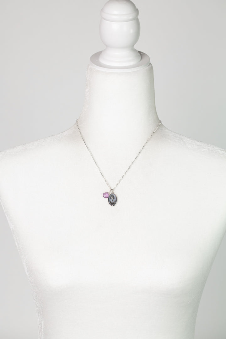 Birth Flower 16.5-18.5" February Iris & Amethyst Simple Necklace