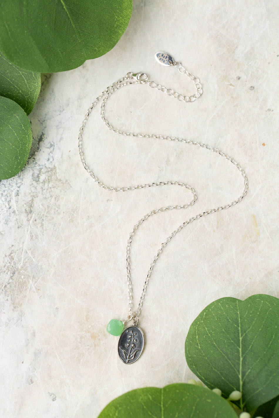 Birth Flower 16.5-18.5" May Lily Of The Valley & Chrysoprase Simple Necklace