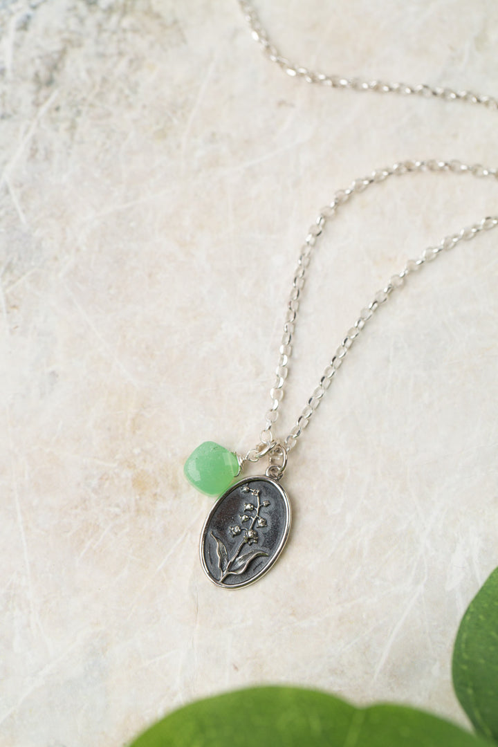 Birth Flower 16.5-18.5" May Lily Of The Valley & Chrysoprase Simple Necklace