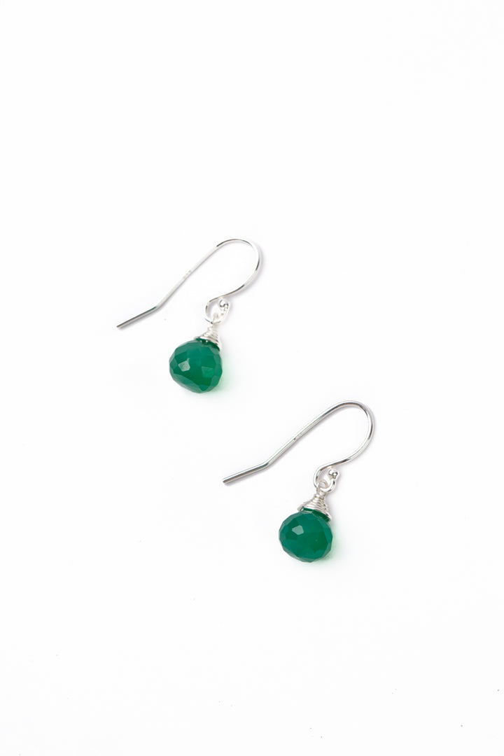 Birthstone May Silver Green Onyx Briolette Earrings