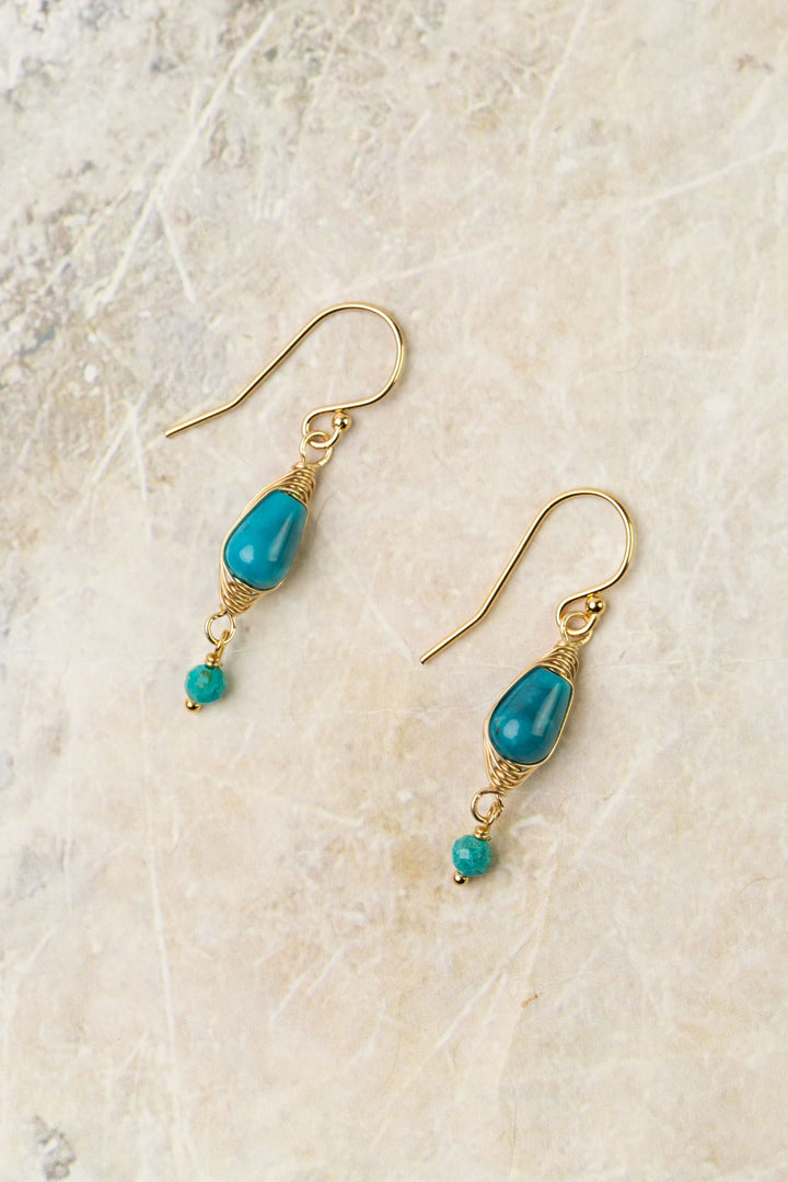 Birthstone December Gold Turquoise Herringbone Earrings
