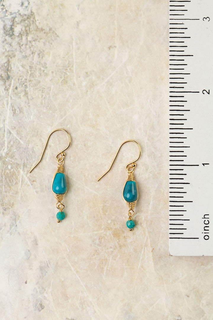 Birthstone December Gold Turquoise Herringbone Earrings