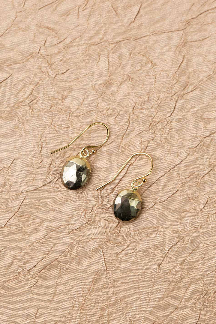 Blue Moon Faceted Oval Pyrite Bezel Simple Earrings