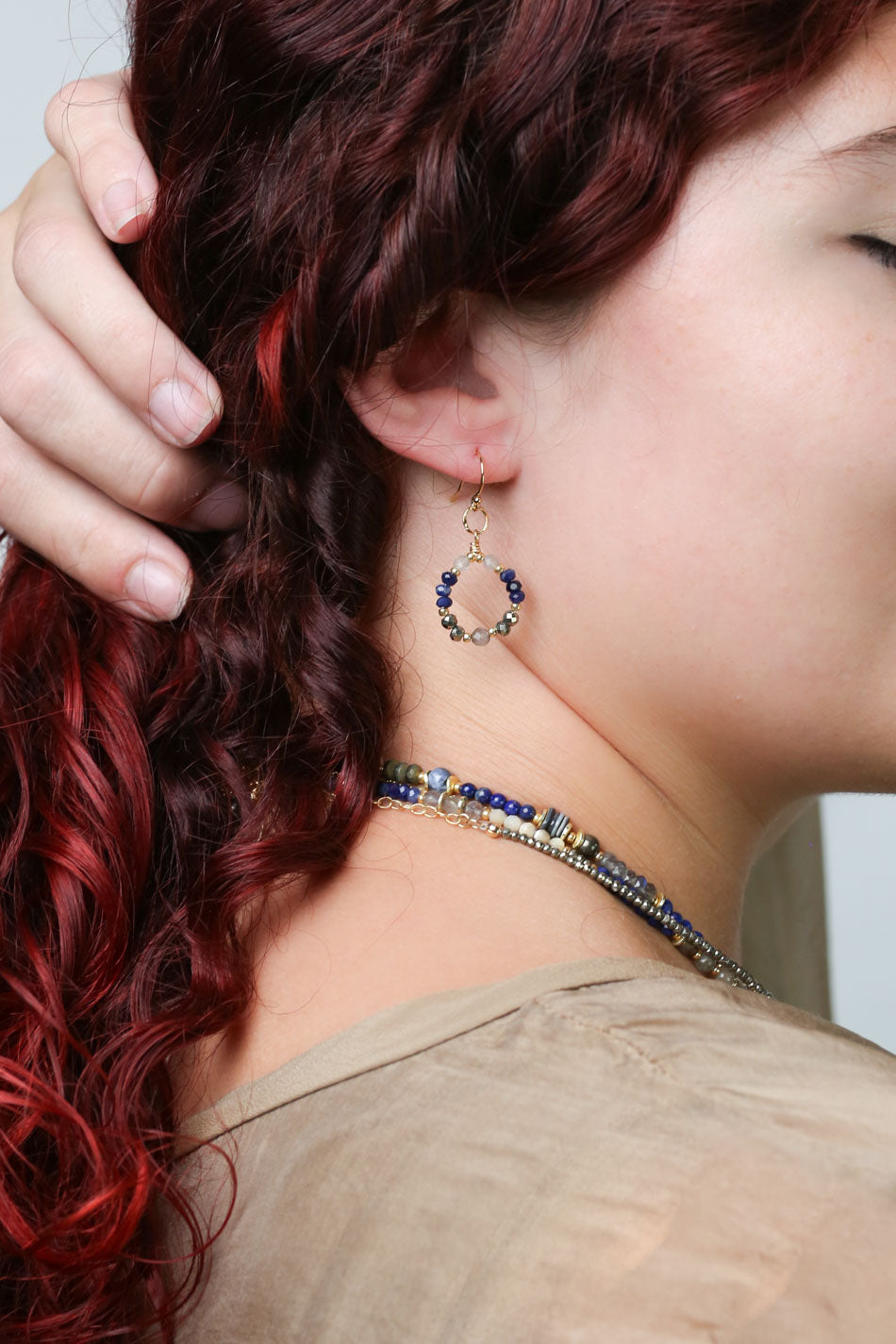 Blue Moon Lapis With Pyrite And Labradorite Hoop Earrings