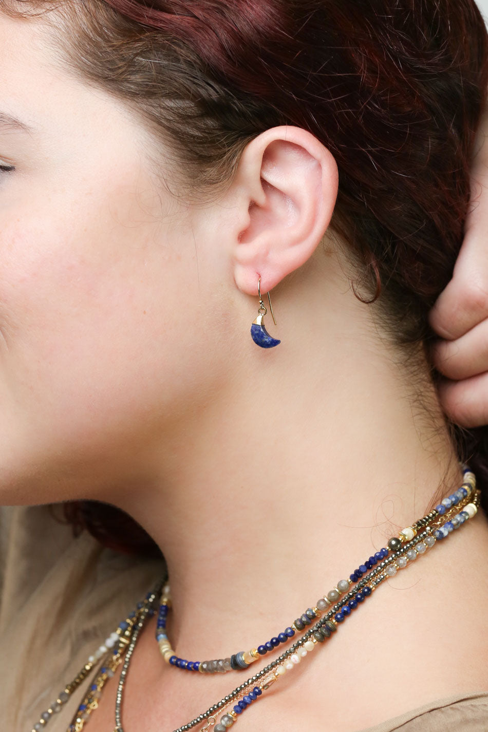 Blue Moon Lapis Moon Simple Earrings