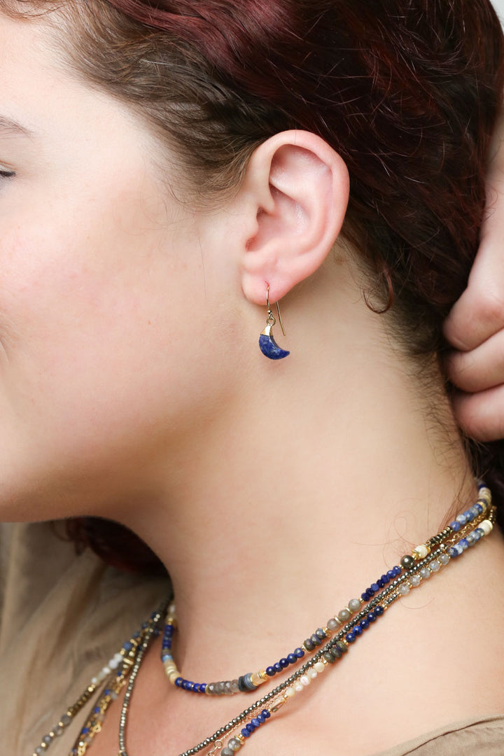 Blue Moon Lapis Moon Simple Earrings