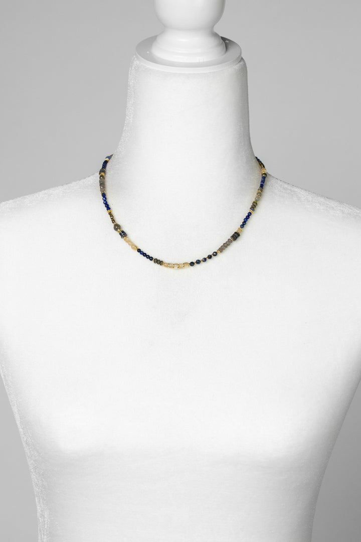 Blue Moon 16.5-18.5" Lapis Lazuli, Pyrite, Sodalite, Labradorite,  Mother Of Pearl Collage Necklace