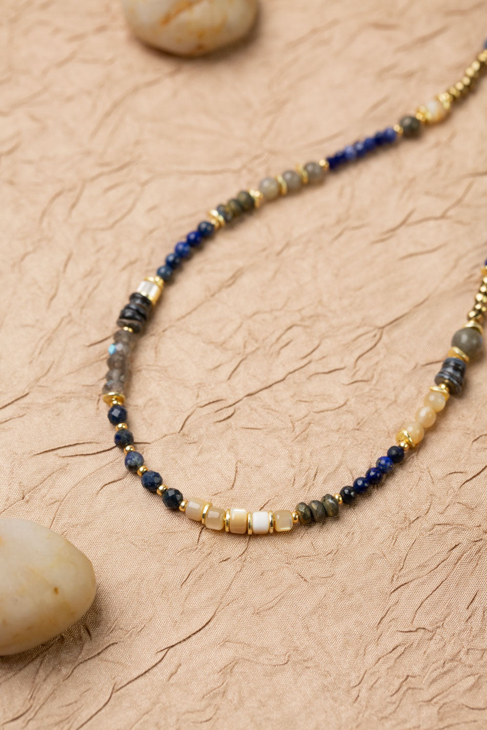 Blue Moon 16.5-18.5" Lapis Lazuli, Pyrite, Sodalite, Labradorite,  Mother Of Pearl Collage Necklace