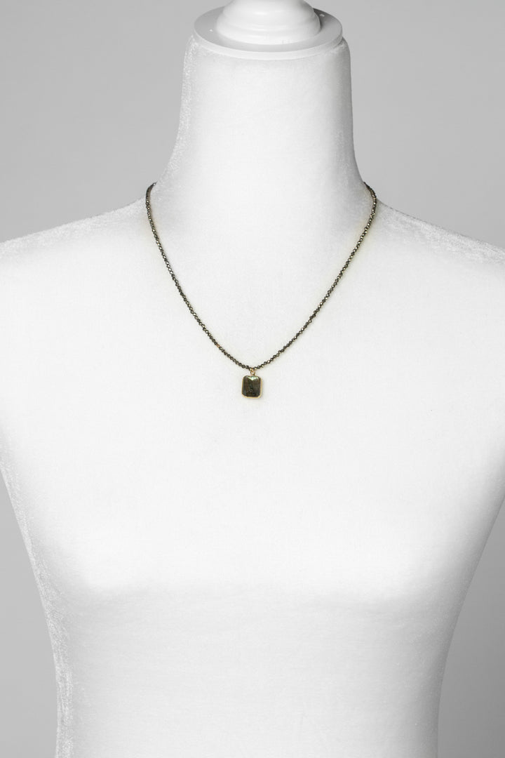 Blue Moon 17.5-19.5" Pyrite With Faceted Labradorite Rectangle Pendant Simple Necklace