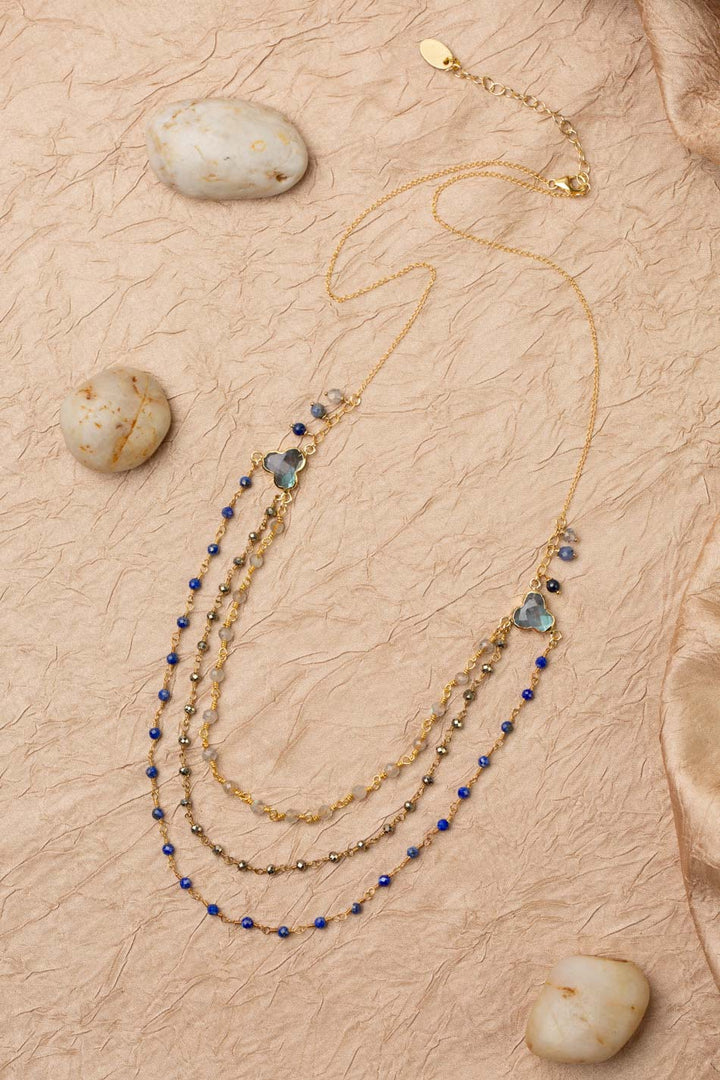 Blue Moon 21-23" Pyrite, Labradorite, Lapis Lazuli Multistrand Necklace