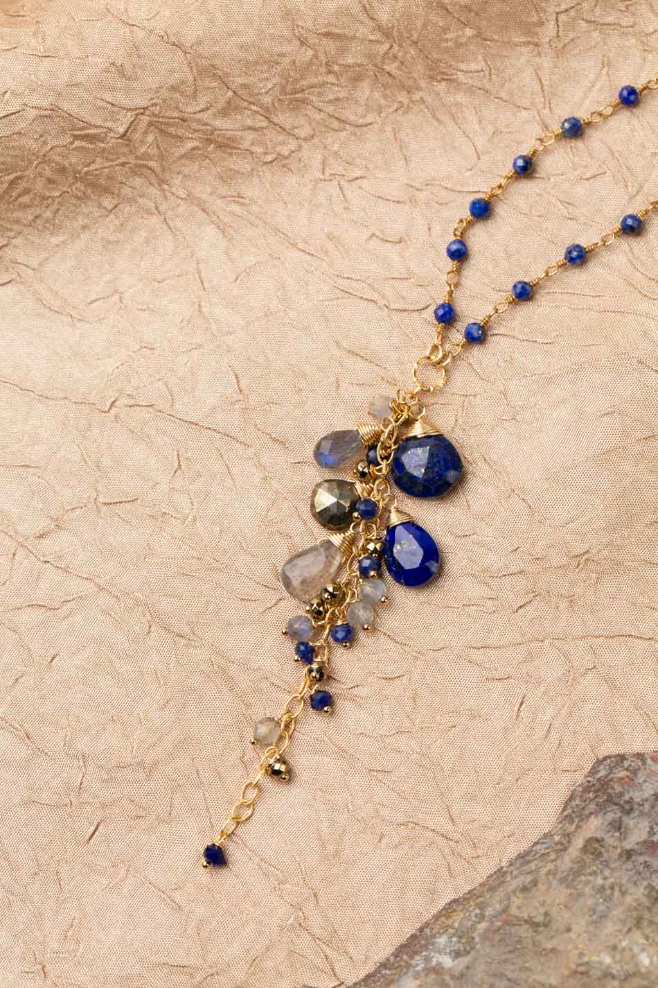 Blue Moon 15.5-17.5" Lapis Lazuli, Labradorite Cluster Necklace