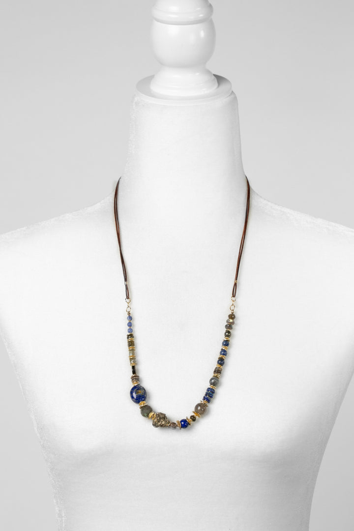 Blue Moon 27.5-29.5" Labradorite, Abalone Shell, Sodalite, Lapis Lazuli, Pyrite Collage Necklace