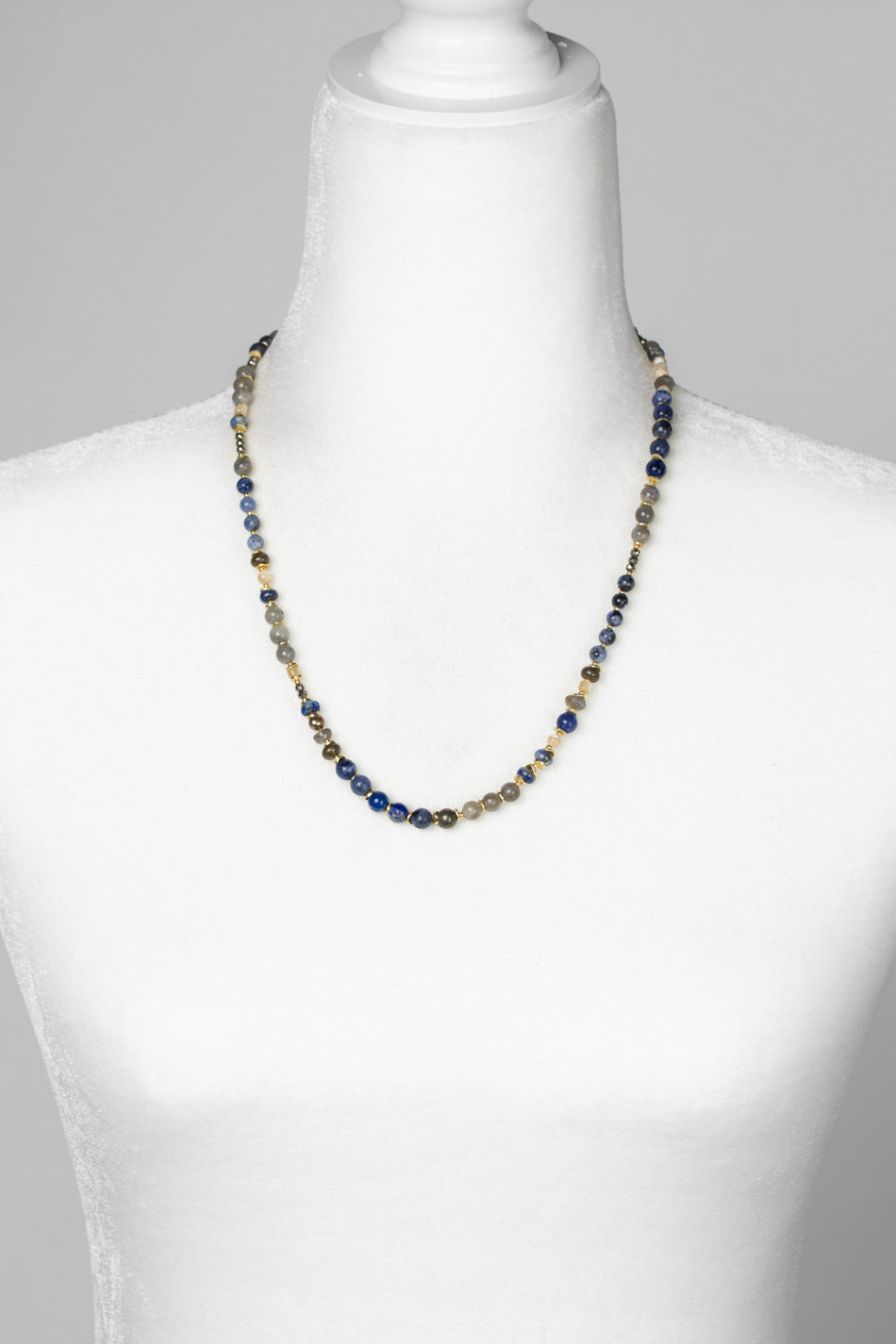 Blue Moon 20.5-22.5" Lapis Lazuli, Pyrite, Labradorite, Sodalite, Mother Of Pearl Collage Necklace