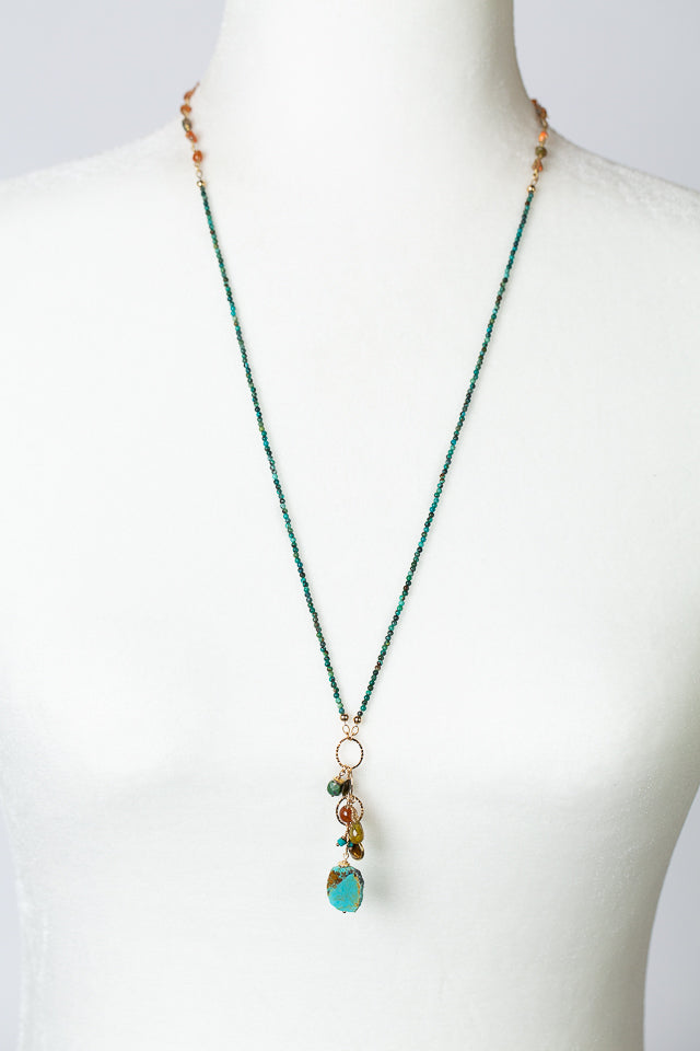 Bonfire 26-28" Hessonite Garnet, Opal With Turquoise Cluster Necklace