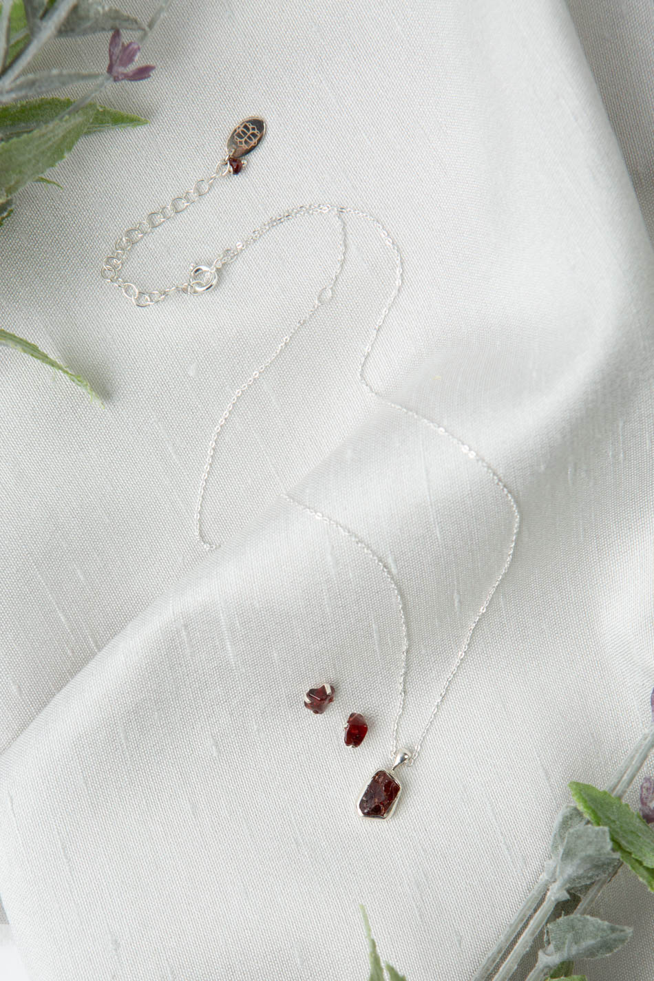 Birthstone 16-20.5" January Natural Garnet Pendant Necklace And Earrings Set